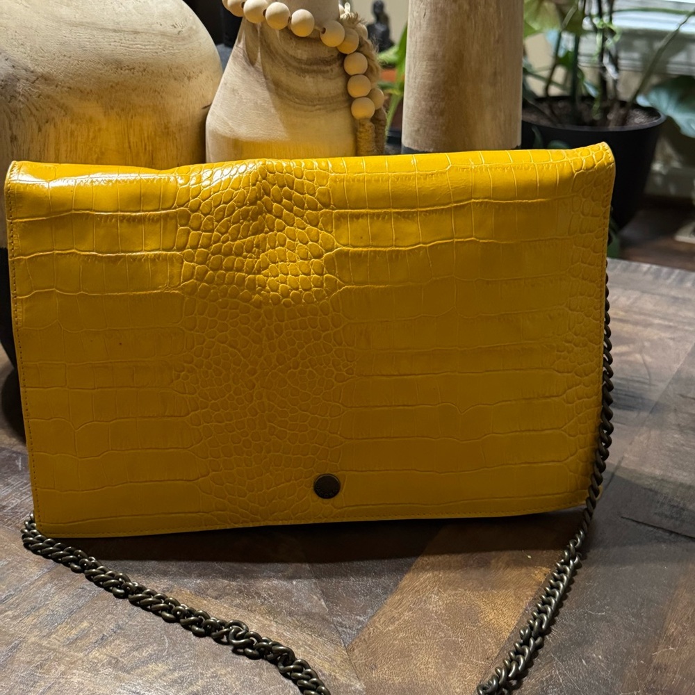 MARC JACOB Yellow Croc-Embossed detachable Chain Shoulder Bag